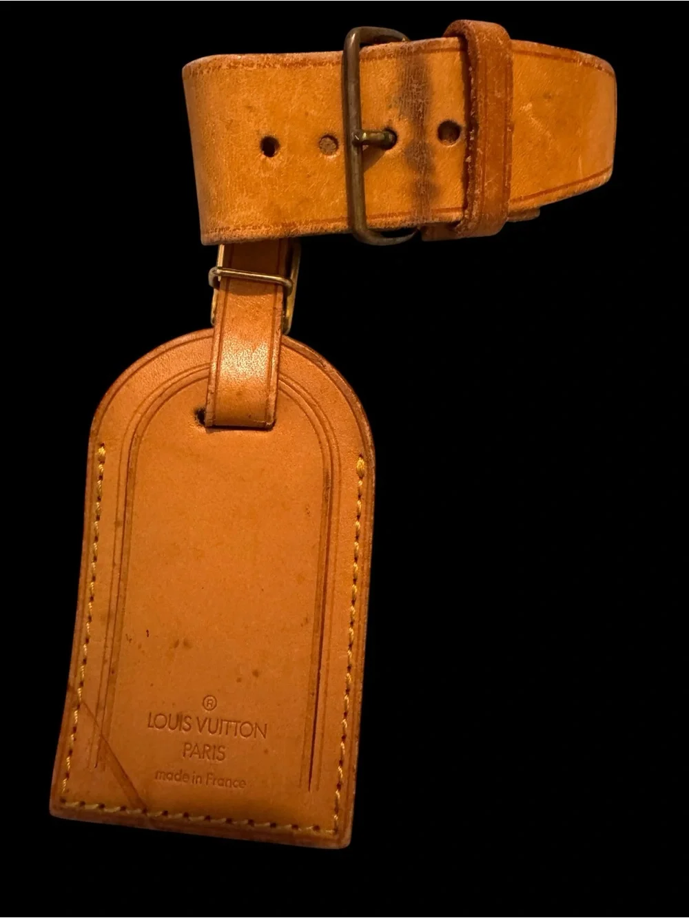 Authentic Louis Vuitton Vachetta Luggage Tag & Strap Made France Vintage